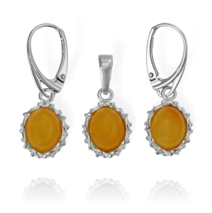 Efektowny Srebrny Komplet z Bursztynami- pr. 925