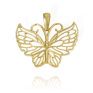 Złoty Ażurowy Diamentowany Wisiorek Motyl - Próba 585  