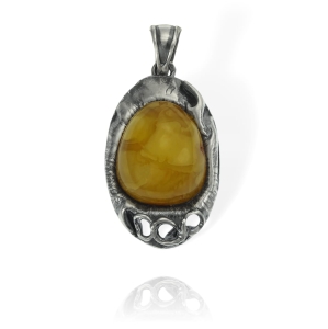 Piękny Srebrny Oksydowany Wisior Wisiorek z Bursztynem 