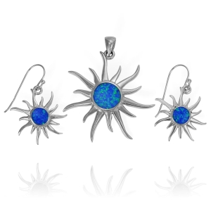 Piękny Srebrny Komplet Słońca z Opalem ! 