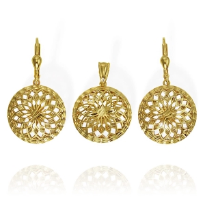 Cudowny Złoty Ażurowy Diamentowany Komplet  - pr. 585 