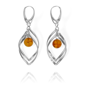 Piękne Srebrne Kolczyki z Bursztynem Bursztynami 