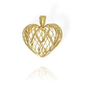 Złoty Ażurowy Diamentowany Wisiorek Serce - Pr. 585 