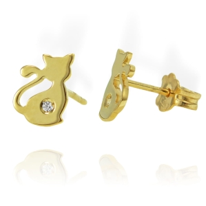 Piękne Złote Kolczyki Koty Kotki z Cyrkoniami - pr. 585