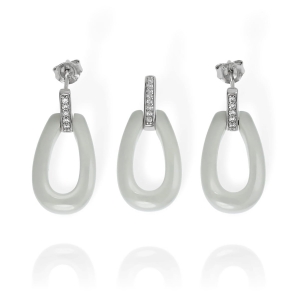 Srebrny Komplet z Ceramiką i Cyrkoniami 