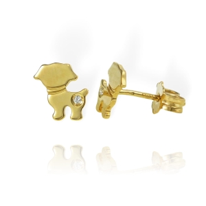 Piękne Złote Kolczyki Psy Pieski z Cyrkoniami - pr. 585 