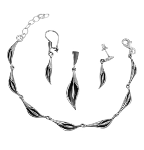 Piękny Srebrny Oksydowany Komplet Lilia !!! Jakość !!!