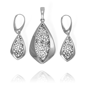 Piękny Srebrny Oksydowany Ażurowy Komplet !