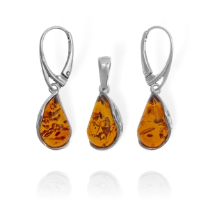 Piękny Srebrny Komplet z Bursztynami - pr. 925 