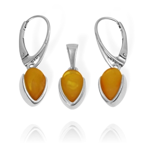 Piękny Srebrny Komplet z Bursztynami - pr. 925
