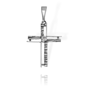 Srebrny Oksydowany Krzyż z Cyrkoniami 