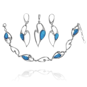 Piękny Srebrny Komplet z Opalem !