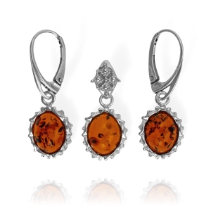 Efektowny Srebrny Komplet z Bursztynem !