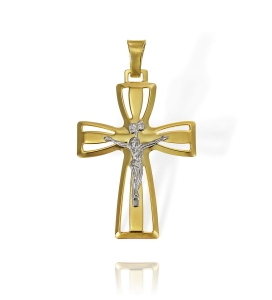 Złoty Dwukolorowy Krzyż z Panem Jezusem - Pr. 585  