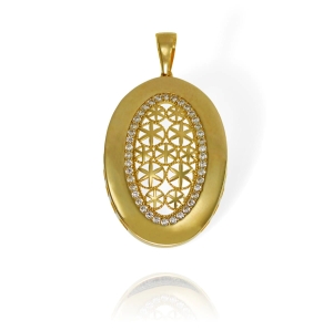 Złoty Efektowny Ażurowy Wisior Wisiorek z Cyrkoniami