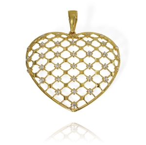 Piękny Ażurowy Złoty Wisior Wisiorek Serce z Cyrkoniami ! 