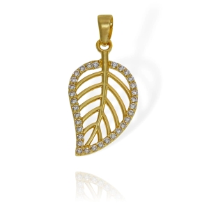 Złoty Ażurowy Wisiorek Liść Listek z Cyrkoniami - Próba 585
