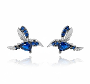 Srebrne Rodowane Kolczyki Kolibry Koliber Ptaszki z Cyrkoniami