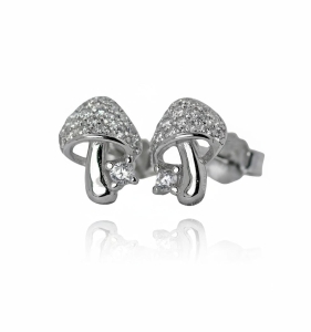 Srebrne Rodowane Kolczyki Grzyby, Grzybki z Cyrkoniami