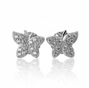 Srebrne Rodowane Kolczyki Motylki z Cyrkoniami