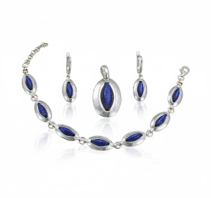 Piękny Srebrny Komplet z Nocą Kairu Jasny Granat Słoneczny Niebieski !!! P-1