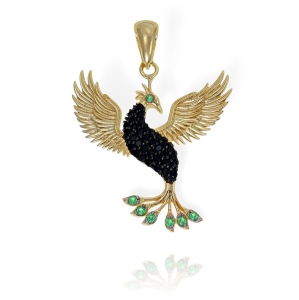 Cudny Złoty Wisiorek Ptak Feniks z Cyrkoniami 