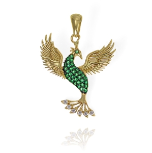 Cudny Złoty Wisiorek Ptak Feniks z Cyrkoniami 