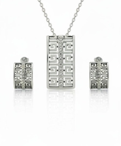 Srebrny Komplet z Greckim Wzorem i Cyrkoniami