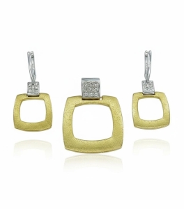 Srebrny Rodowany i Pozłacany Komplet z Cyrkoniami 