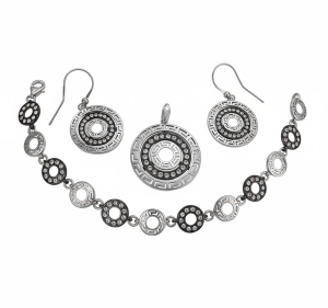 Piękny Srebrny Rodowany Komplet z Oksydą i Cyrkoniami !!!