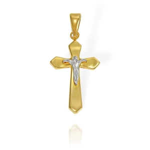 Piękny Złoty Krzyż Krzyżyk Pan Jezus na Krzyżu - Próba 585