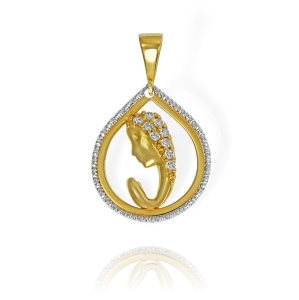 Piękny Złoty Diamentowany Medalik Matka Boska z Cyrkoniami