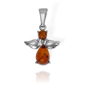 Piękny Srebrny Wisiorek z Bursztynem i Cyrkonią 
