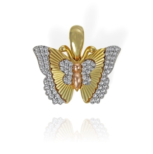 Złoty Diamentowany Wisiorek Motyl Motylek z Cyrkoniami - Pr. 585 