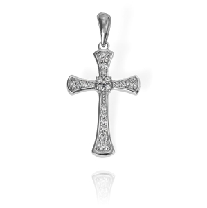 Piękny Srebrny Krzyż Krzyżyk z Cyrkoniami  