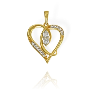 Piękny Złoty Wisiorek Serce z Cyrkoniami !