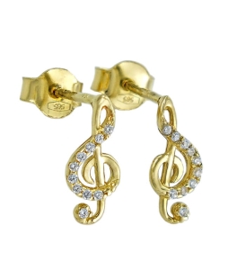 Piękne Złote Kolczyki Klucz Wiolinowy z Cyrkoniami !!!