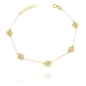 Piękna Złota Bransoletka Ażurowe Koniczynki