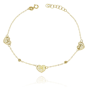 Piękna Złota Bransoletka Ażurowe Serca