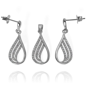 Piękny Srebrny Komplet z Cyrkoniami !