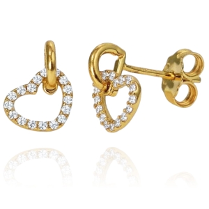 Piękne Złote Kolczyki Serca z Cyrkoniami !