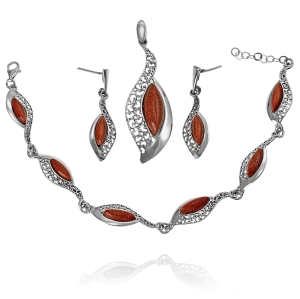 Piękny Srebrny Ażurowy Komplet z Piaskiem Pustyni !