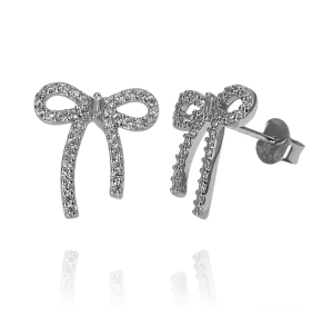 Piękne Srebrne Kolczyki Kokardki z Cyrkoniami ! 