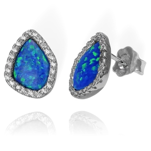 Piękne Srebrne Kolczyki z Opalem i Cyrkoniami