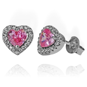 Piękne Srebrne Kolczyki Serca z Cyrkoniami ! 