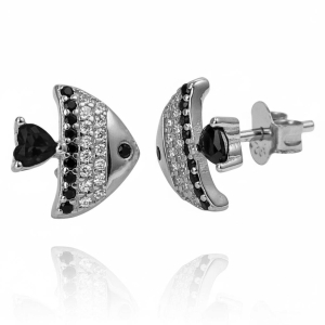 Piękne Srebrne Kolczyki Rybki z Cyrkoniami ! 