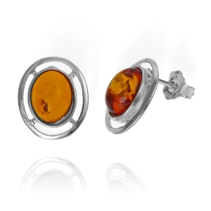 Efektowne Srebrne Kolczyki z Bursztynem Bursztynami 