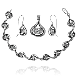 Srebrny  Oksydowany Komplet z Cyrkoniami !