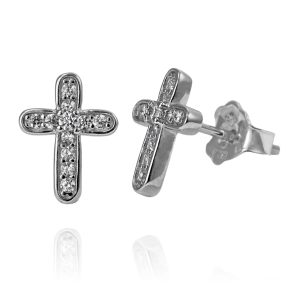 Srebrne Kolczyki Krzyż, Krzyże z Cyrkoniami 