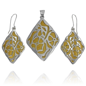 Srebrny Pozłacany Fantazyjny Komplet - Ciekawy Wzór !